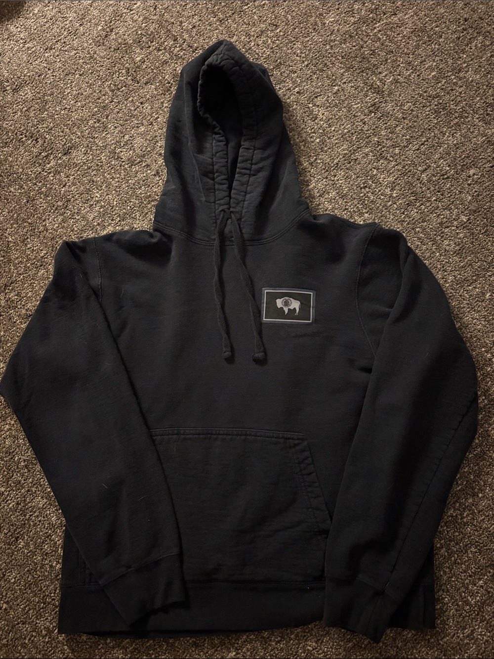 Port and Company Black Hooded Pullover with Buffalo Patch